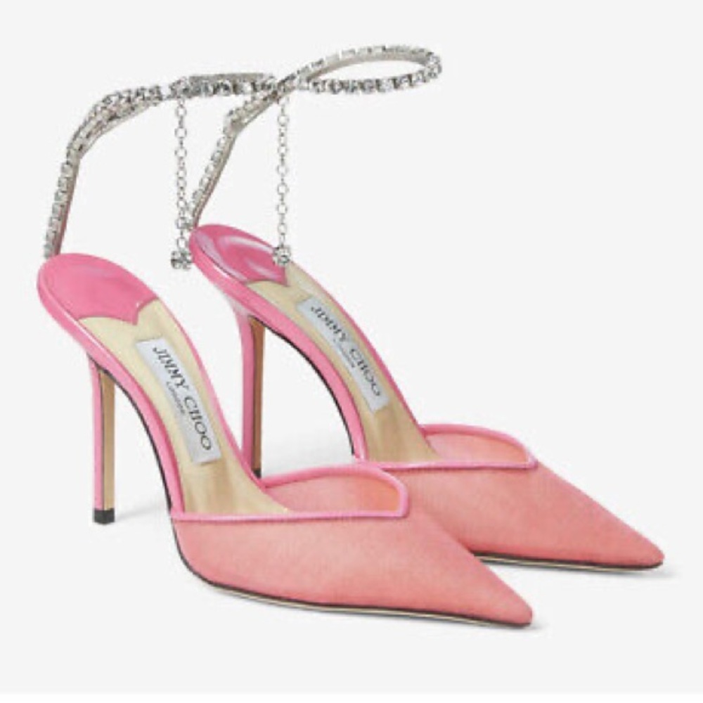 Jimmy Choo Saeda 100 in Candy Pink Mesh/Patent Leather